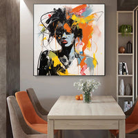HKM-278995 Hand-Painted Modern Graffiti Portrait Oil Painting on Canvas for Home and Cafe Decor