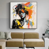 HKM-278995 Hand-Painted Modern Graffiti Portrait Oil Painting on Canvas for Home and Cafe Decor