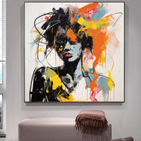 HKM-278995 Hand-Painted Modern Graffiti Portrait Oil Painting on Canvas for Home and Cafe Decor
