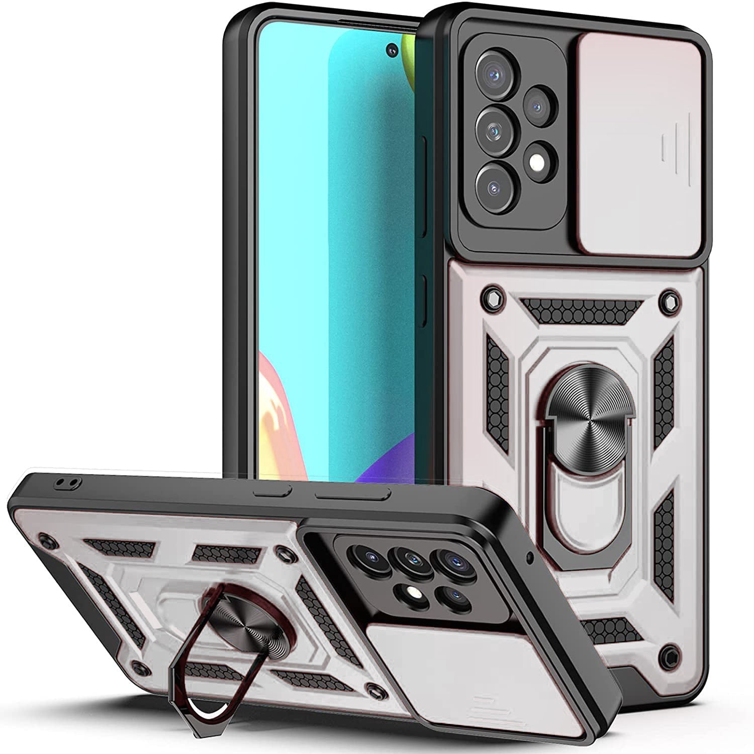 HKM-278995 Samsung Compatible TPU and PC Full Cover Push Window Phone Case for Models S20, S20Plus, S20Ultra, S20FE, S21, S21Plus, S21Ultra, S21FE in Various Colors
