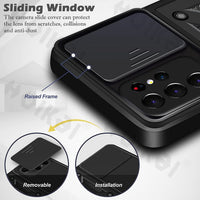HKM-278995 Samsung Compatible TPU and PC Full Cover Push Window Phone Case for Models S20, S20Plus, S20Ultra, S20FE, S21, S21Plus, S21Ultra, S21FE in Various Colors