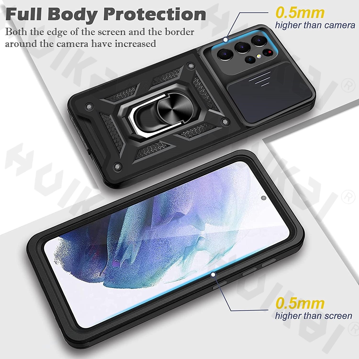 HKM-278995 Samsung Compatible TPU and PC Full Cover Push Window Phone Case for Models S20, S20Plus, S20Ultra, S20FE, S21, S21Plus, S21Ultra, S21FE in Various Colors