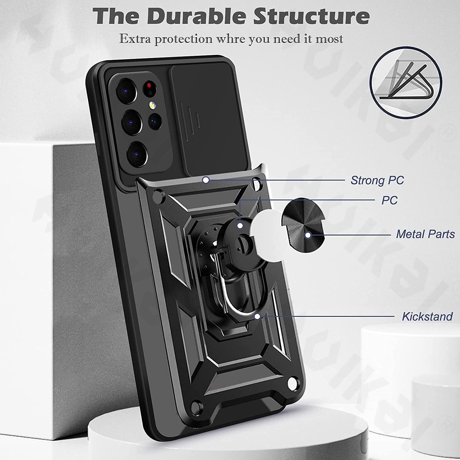 HKM-278995 Samsung Compatible TPU and PC Full Cover Push Window Phone Case for Models S20, S20Plus, S20Ultra, S20FE, S21, S21Plus, S21Ultra, S21FE in Various Colors