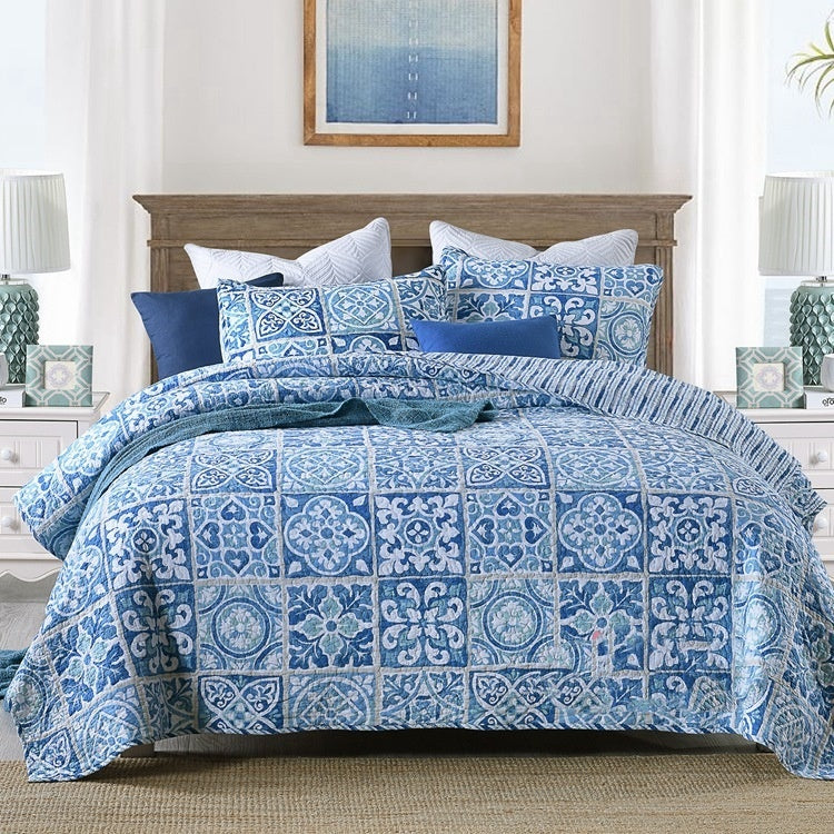 HKM-279059 Pure Cotton Summer Cooling Bedspread Set - 3-Piece Euro Style Duvet Cover with Pillowcases