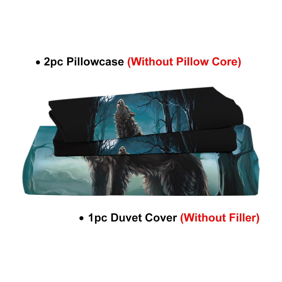 HKM-279059 Watercolor Forest Wolf Duvet Cover Set - Soft Microfiber Bedding in Twin, Full, Queen, King Sizes
