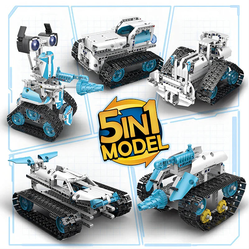 HKM-279635 App-Controlled 5-in-1 Robot Building Block Kit for Kids, Educational DIY Assembly Toy, Ages 8 and Up