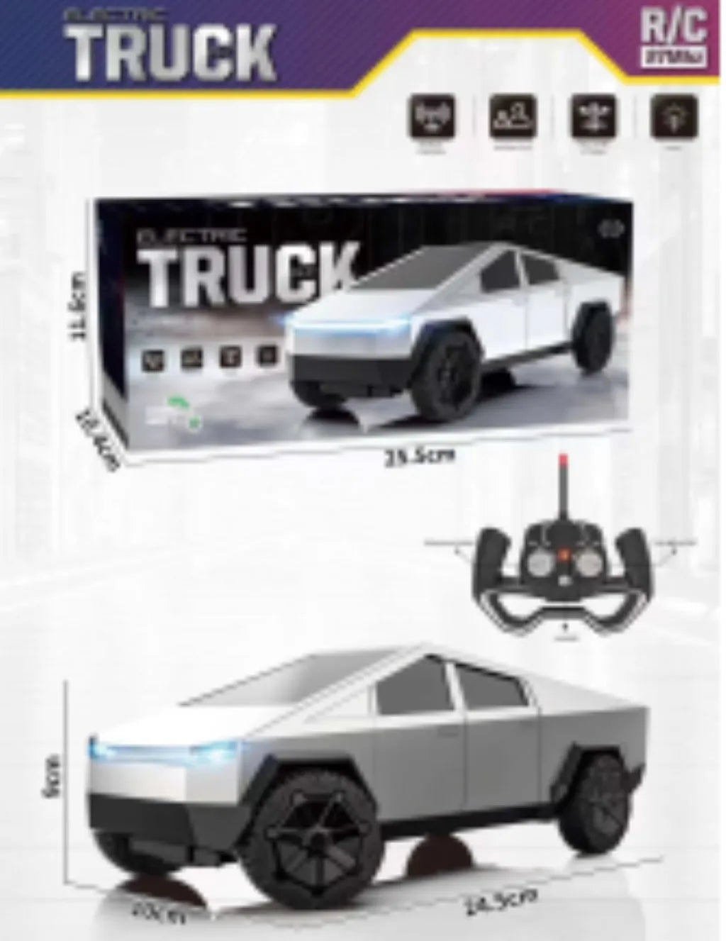 HKM-279699 Remote Control Electric Pickup Truck with Head Lighting - Wireless Rechargeable Road Toy for Kids, 25CM