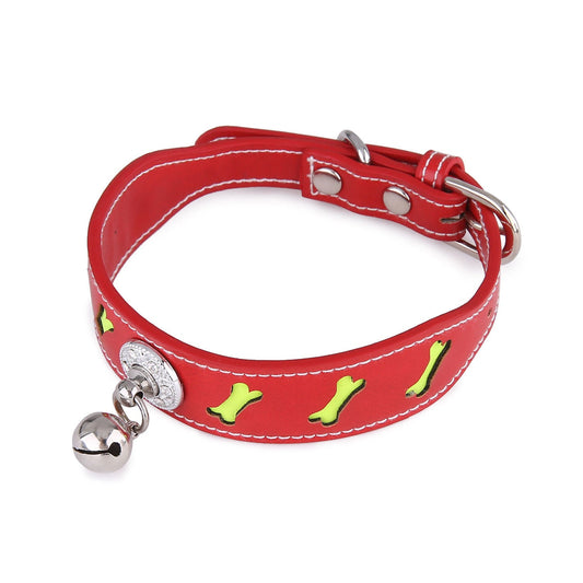 HKM-279763 Reflective Color Grid Cat Dog Collar with Bone Shape Bell, Free Size (Neck 25-32cm)