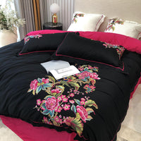 HKM-279891 Luxury 4-Piece European Villa Bedding Set - Soft Cotton Satin Quilt Covers