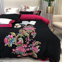 HKM-279891 Luxury 4-Piece European Villa Bedding Set - Soft Cotton Satin Quilt Covers