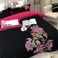 HKM-279891 Luxury 4-Piece European Villa Bedding Set - Soft Cotton Satin Quilt Covers