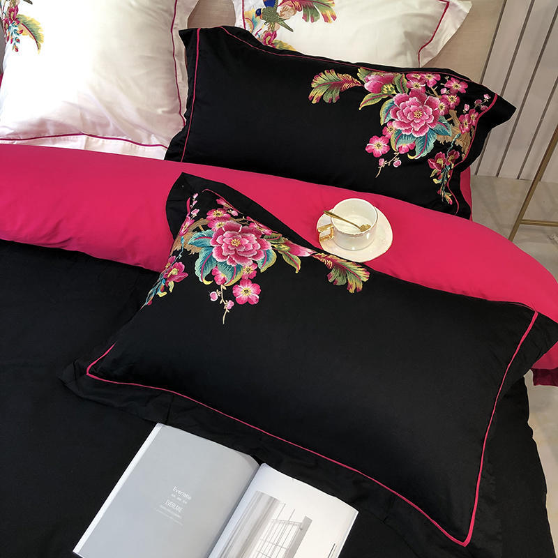 HKM-279891 Luxury 4-Piece European Villa Bedding Set - Soft Cotton Satin Quilt Covers
