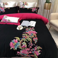 HKM-279891 Luxury 4-Piece European Villa Bedding Set - Soft Cotton Satin Quilt Covers