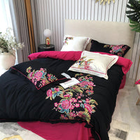 HKM-279891 Luxury 4-Piece European Villa Bedding Set - Soft Cotton Satin Quilt Covers