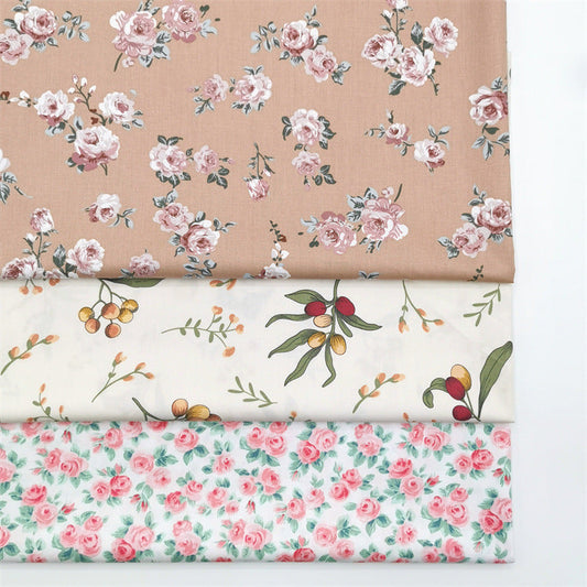 HKM-279891 Pastoral Small Rose Berry Cotton Twill Fabric for Bedding, Clothing and Home Décor