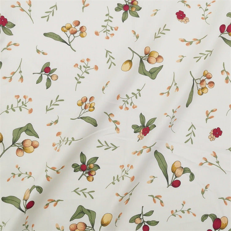 HKM-279891 Pastoral Small Rose Berry Cotton Twill Fabric for Bedding, Clothing and Home Décor