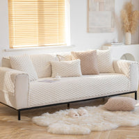 HKM-279955 Cozy Thickened Honeycomb Velvet Sofa Cushion - Dustproof Non-slip Cover in Flannel