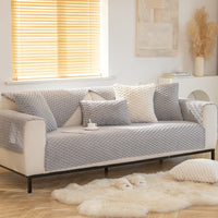 HKM-279955 Cozy Thickened Honeycomb Velvet Sofa Cushion - Dustproof Non-slip Cover in Flannel
