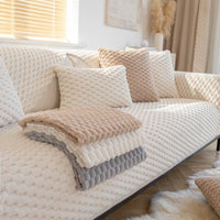 HKM-279955 Cozy Thickened Honeycomb Velvet Sofa Cushion - Dustproof Non-slip Cover in Flannel