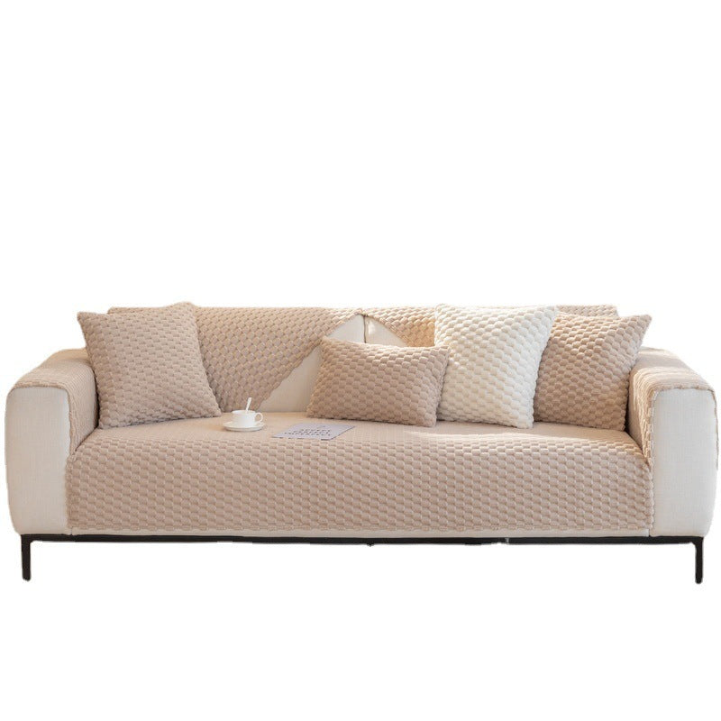 HKM-279955 Cozy Thickened Honeycomb Velvet Sofa Cushion - Dustproof Non-slip Cover in Flannel