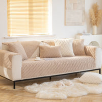 HKM-279955 Cozy Thickened Honeycomb Velvet Sofa Cushion - Dustproof Non-slip Cover in Flannel