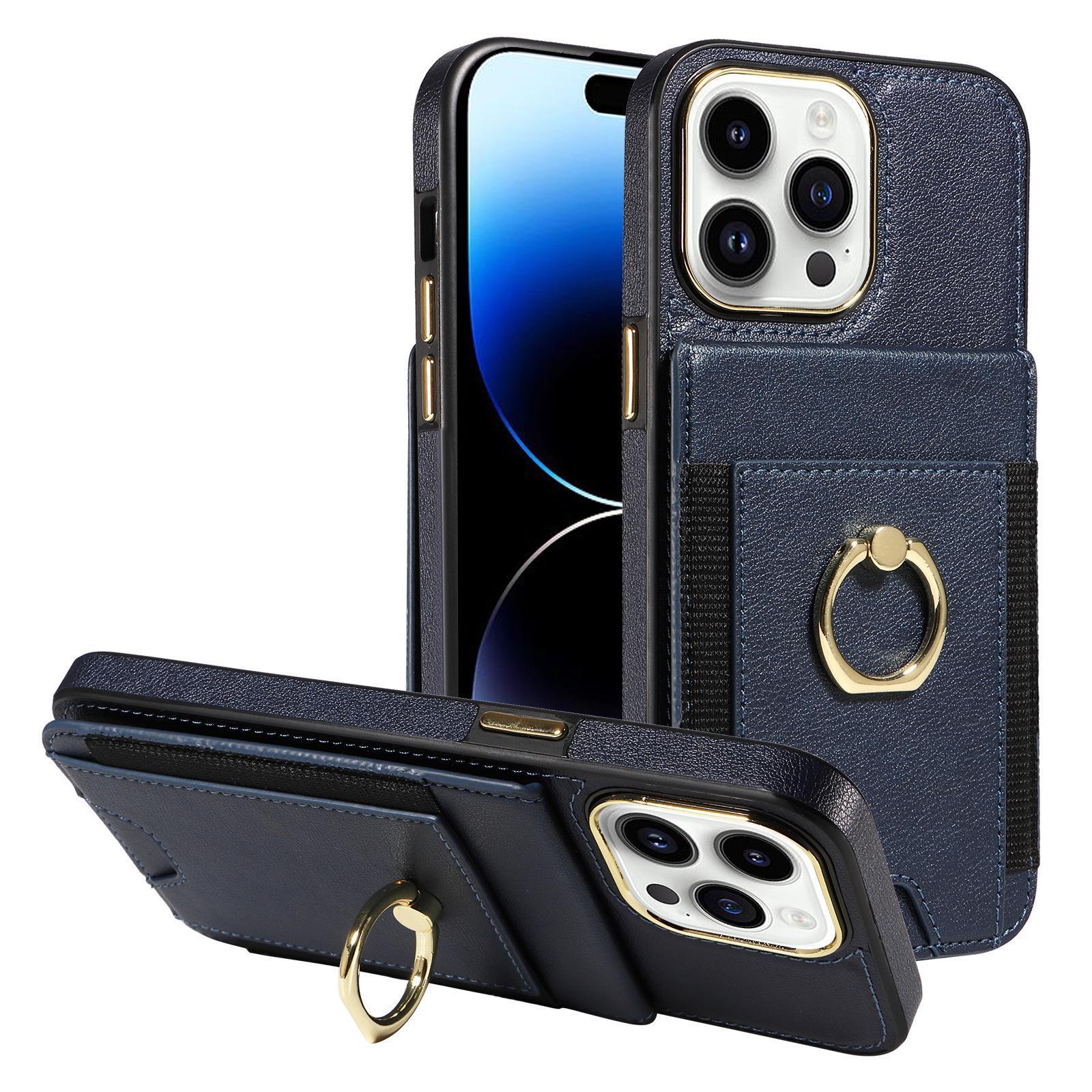 HKM-280147 Leather Phone Case with Card Holder - Compatible with iPhone - Bracket and Anti-Fall Design - Multiple Colors Available