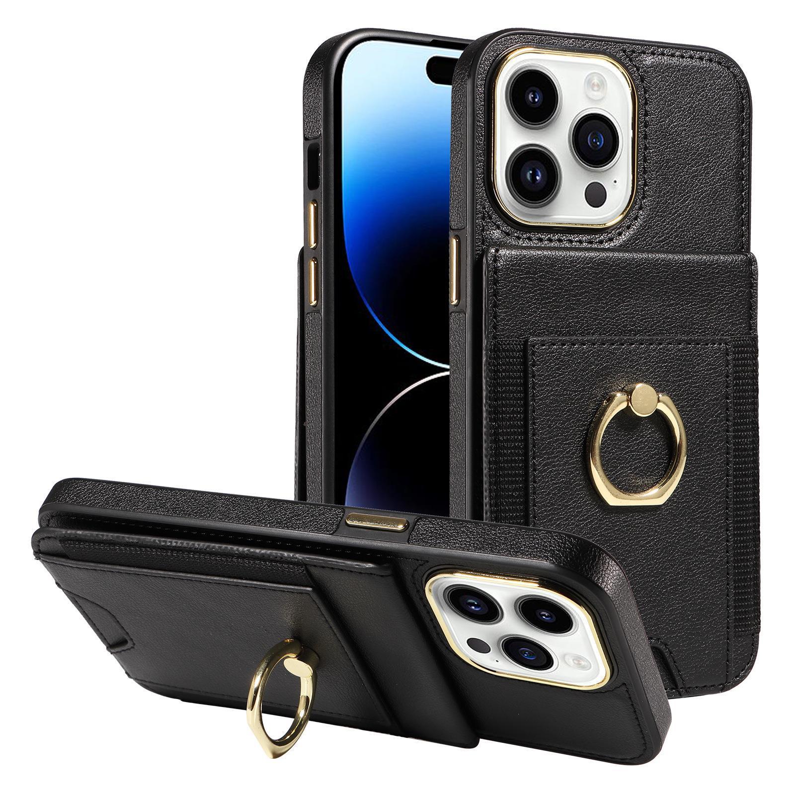 HKM-280147 Leather Phone Case with Card Holder - Compatible with iPhone - Bracket and Anti-Fall Design - Multiple Colors Available
