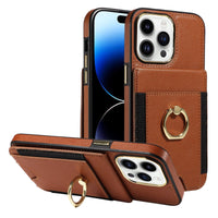 HKM-280147 Leather Phone Case with Card Holder - Compatible with iPhone - Bracket and Anti-Fall Design - Multiple Colors Available