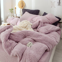 HKM-280211 Cozy Pink Coral Fleece 4-Piece Bedding Set for 1.2m to 1.8m Beds