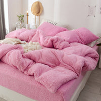 HKM-280211 Cozy Pink Coral Fleece 4-Piece Bedding Set for 1.2m to 1.8m Beds