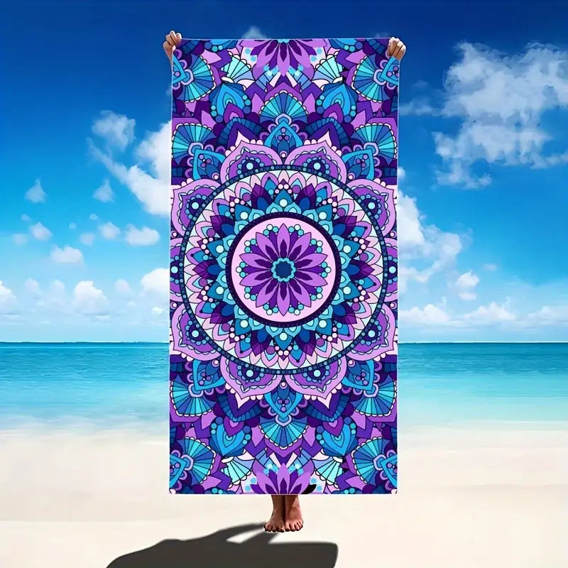KTX-280467 Microfiber Beach Towel with Vibrant Prints - Soft and Quick-Drying Bath Towel
