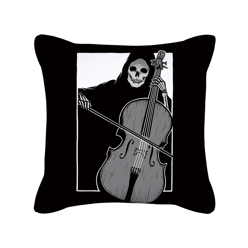 HKM-280595 Skull Print Super Soft Polyester Square Pillow Cushion Cover 45x45cm