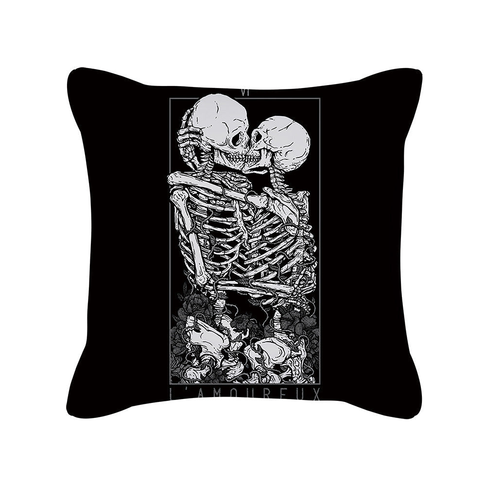 HKM-280595 Skull Print Super Soft Polyester Square Pillow Cushion Cover 45x45cm