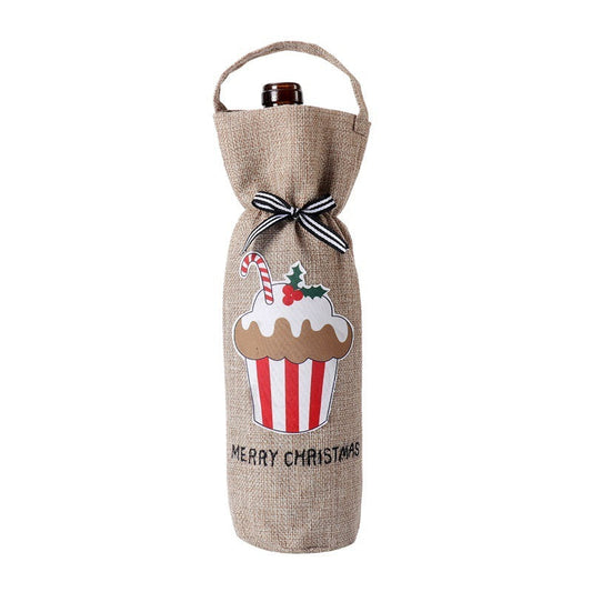 HKM-280659 Portable Wine Bottle Bag in Top Hat, Nordic, and Cake Styles - Polyester Cover for Christmas Decor