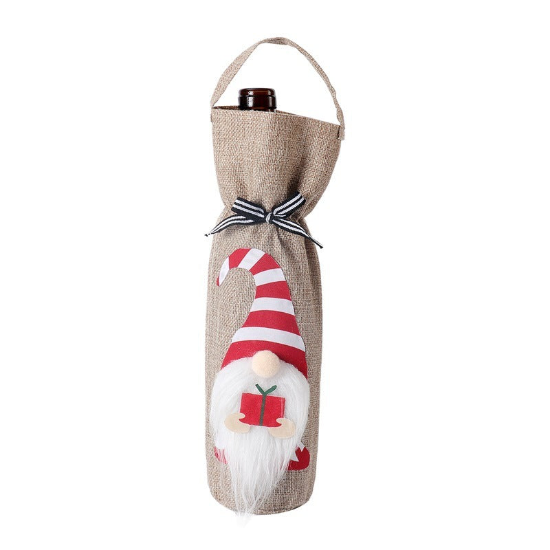 HKM-280659 Portable Wine Bottle Bag in Top Hat, Nordic, and Cake Styles - Polyester Cover for Christmas Decor
