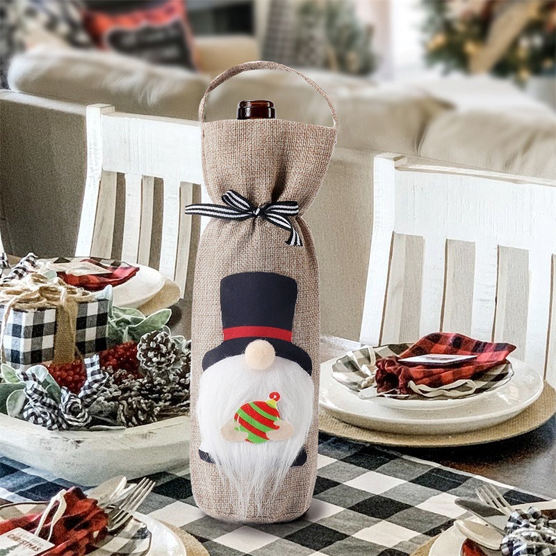 HKM-280659 Portable Wine Bottle Bag in Top Hat, Nordic, and Cake Styles - Polyester Cover for Christmas Decor