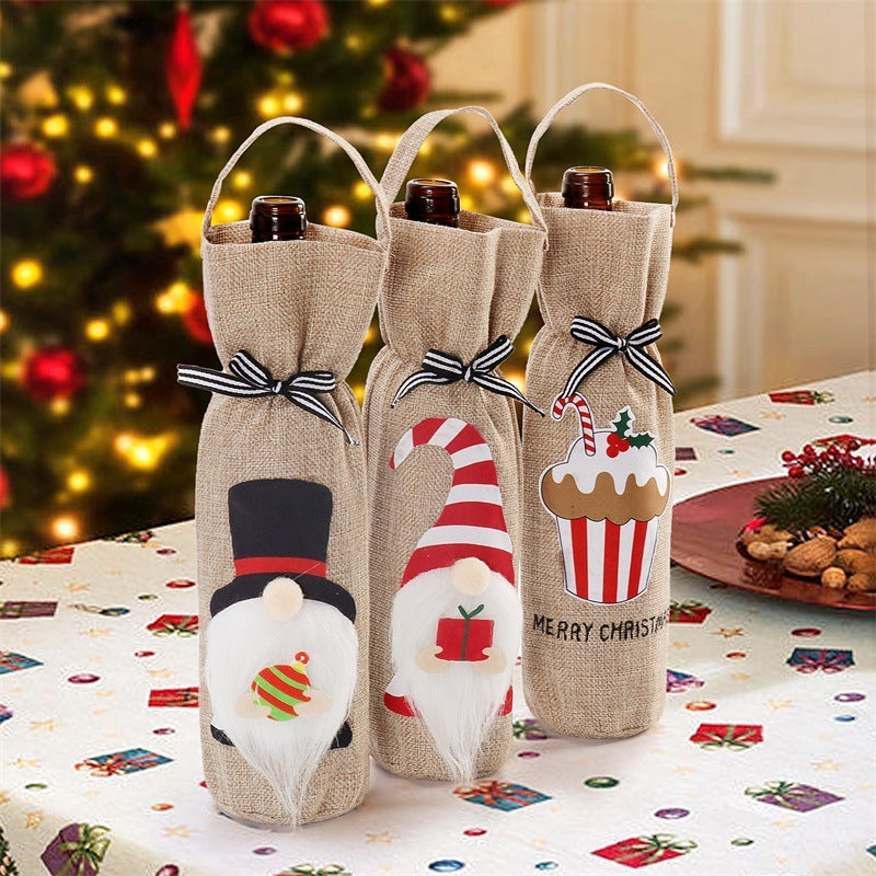 HKM-280659 Portable Wine Bottle Bag in Top Hat, Nordic, and Cake Styles - Polyester Cover for Christmas Decor
