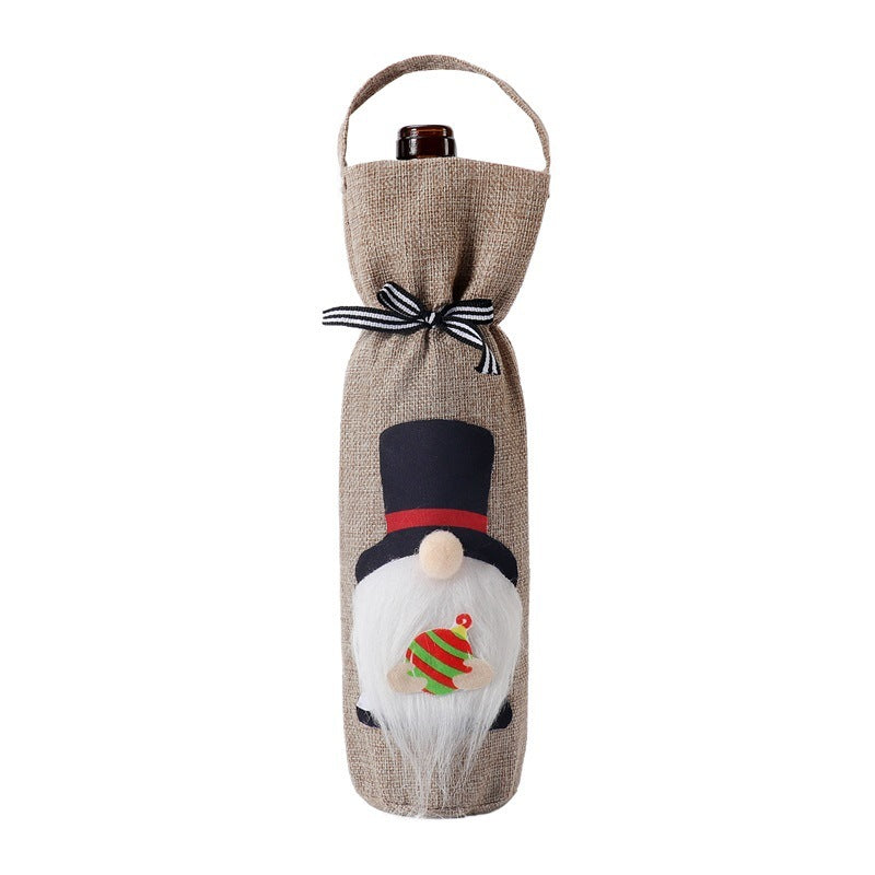 HKM-280659 Portable Wine Bottle Bag in Top Hat, Nordic, and Cake Styles - Polyester Cover for Christmas Decor
