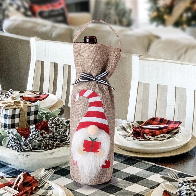 HKM-280659 Portable Wine Bottle Bag in Top Hat, Nordic, and Cake Styles - Polyester Cover for Christmas Decor