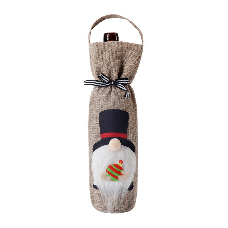 HKM-280659 Portable Wine Bottle Bag in Top Hat, Nordic, and Cake Styles - Polyester Cover for Christmas Decor