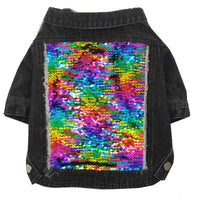 HKM-280659 Sequin Denim Pet Jacket for Small, Medium, and Large Dogs in Black and Blue