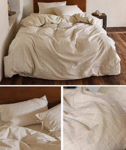 HKM-281043 Japanese Design Linen Cotton Quilt Cover Set - Skin-Friendly Fabric, 80% Cotton, 20% Linen, Three-Piece and Four-Piece Options