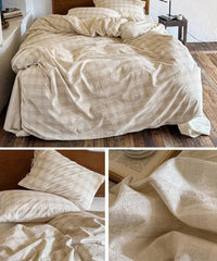 HKM-281043 Japanese Design Linen Cotton Quilt Cover Set - Skin-Friendly Fabric, 80% Cotton, 20% Linen, Three-Piece and Four-Piece Options