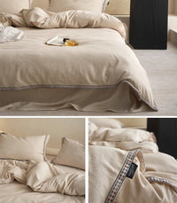 HKM-281043 Japanese Design Linen Cotton Quilt Cover Set - Skin-Friendly Fabric, 80% Cotton, 20% Linen, Three-Piece and Four-Piece Options