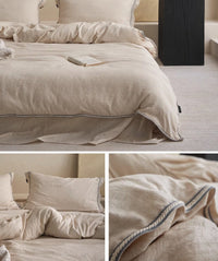 HKM-281043 Japanese Design Linen Cotton Quilt Cover Set - Skin-Friendly Fabric, 80% Cotton, 20% Linen, Three-Piece and Four-Piece Options