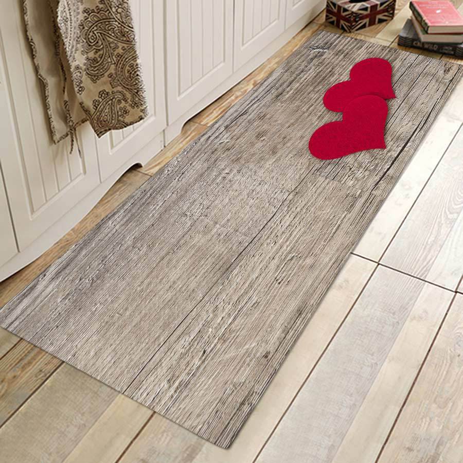 HKM-281043 Wood Grain Pattern Anti-Slip Polyester Floor Mat for Home, Bedroom, Living Room, and Bathroom