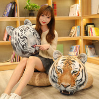 HKM-281491 Tiger Head Plush Toy Pillow - Yellow & White Short Plush, 45x40cm