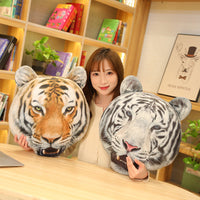 HKM-281491 Tiger Head Plush Toy Pillow - Yellow & White Short Plush, 45x40cm