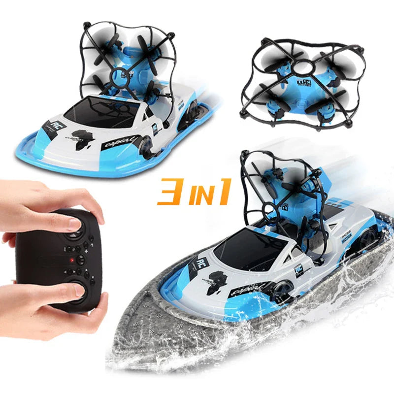 HKM-281619 3 in 1 Remote Control Hovercraft Drone Boat - Electric Vehicle for Air, Land, and Water Use