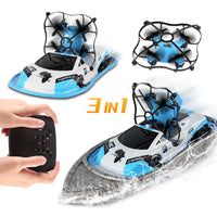HKM-281619 3 in 1 Remote Control Hovercraft Drone Boat - Electric Vehicle for Air, Land, and Water Use